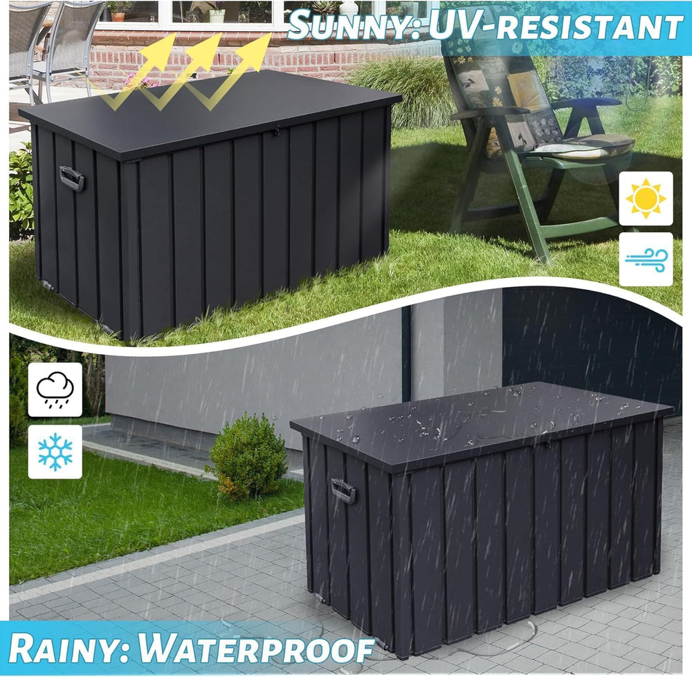 Outdoor Metal Storage Deck Box Waterproof 150 Gal Patio Pool Deck Box