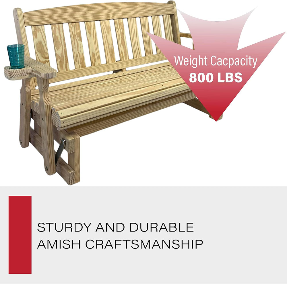 Amish Heavy Duty 800 Lb Mission Pressure Treated Porch Glider with Cupholders...