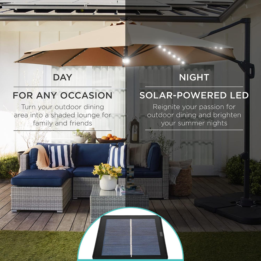 Best Choice Products 10ft Solar LED Cantilever Patio Umbrella, 360-Degree Rot...