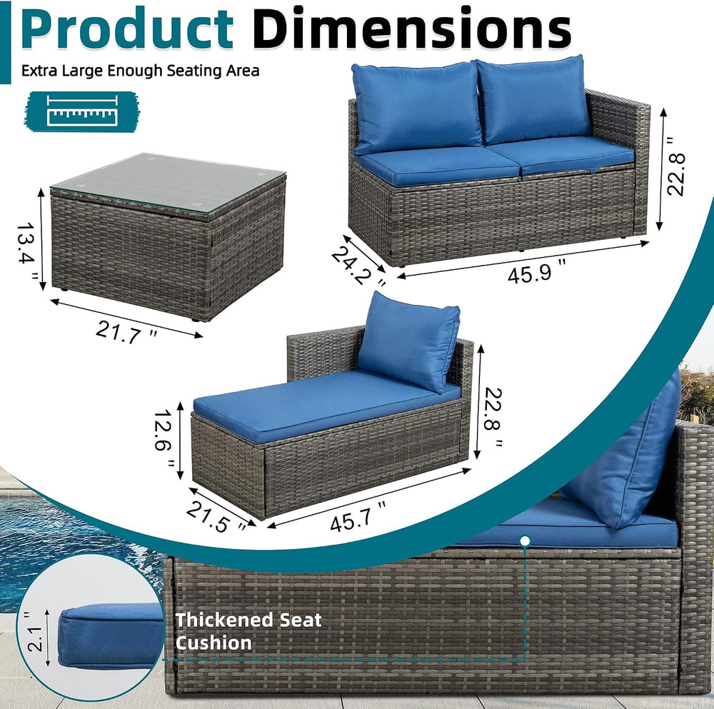 Patio Furniture Set with Detachable Soft Cushions, Outdoor PE Rattan Patio Co...