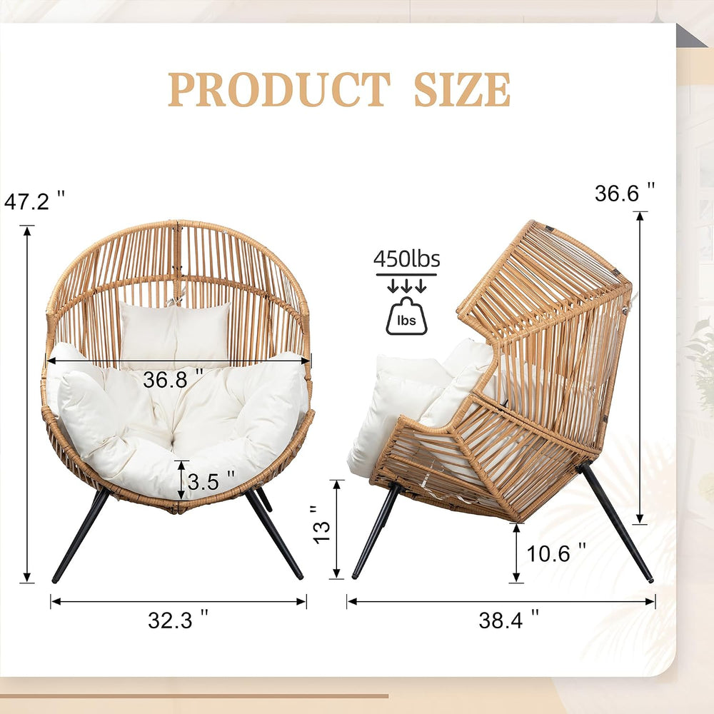 Vongrasig Outdoor Wicker Egg Chair PE Rattan Chair with Cushion, Oversized Pa...
