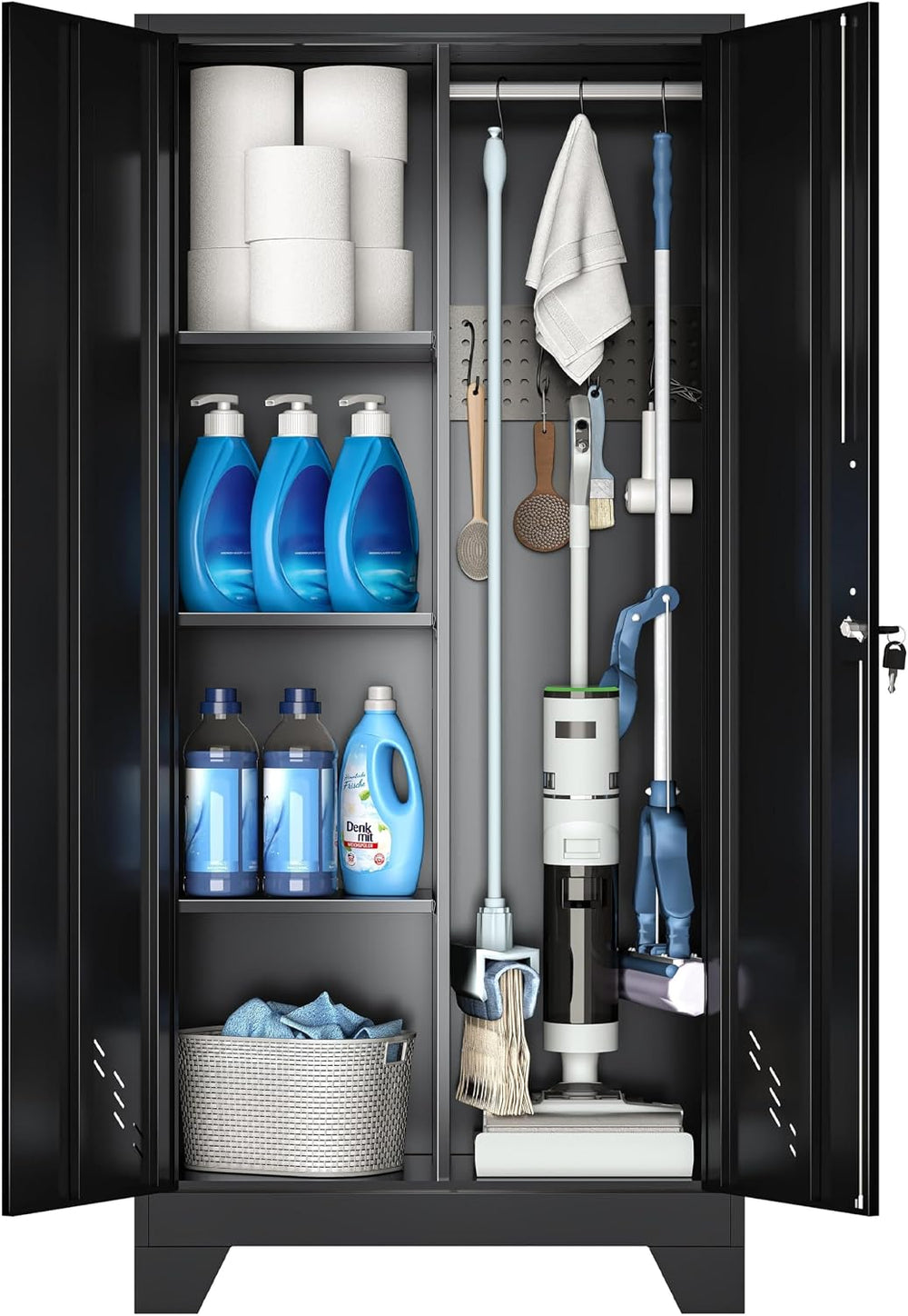 VASAAOSD 61" Broom Closet Storage Cabinet, Metal Garage Utility Cabinets