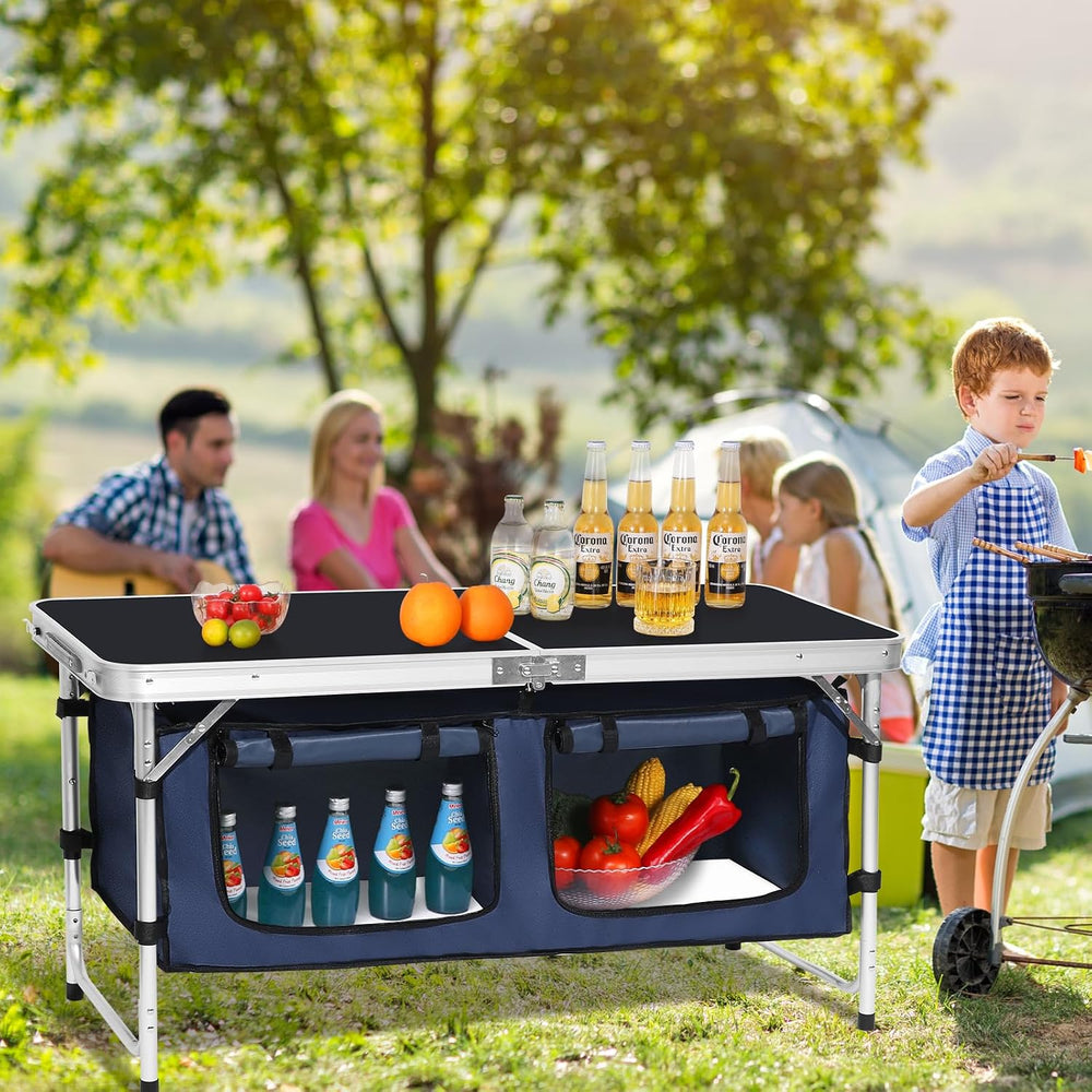 Camp Field Camping Folding Aluminum Table with Adjustable Legs for Outdoor Tr...
