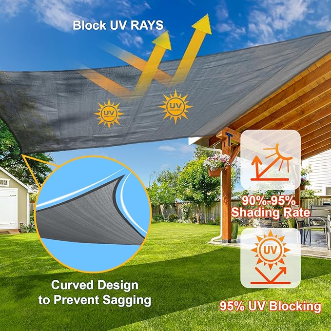 SUNLAX Sun Shade Sail 12' x 12' Dark Grey Rectangle Canopy Sail Shade...