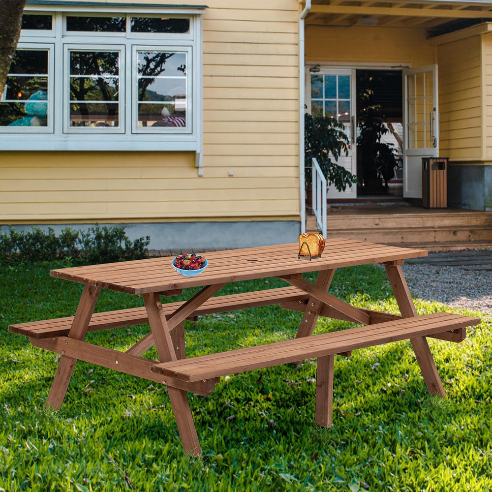 KEIKI 8-Person Wooden Picnic Table, Outdoor Camping Dining Table with 2 Built...