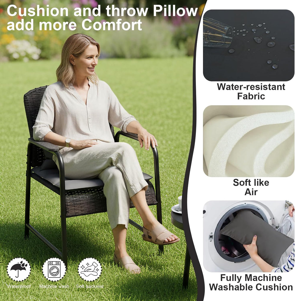3 Pieces Outdoor Patio Furniture Set,All-Weather Wicker Rattan Bistro Set wit...