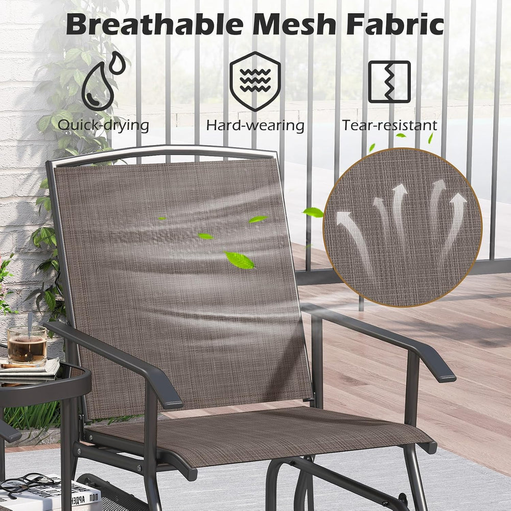 Tangkula 2-Seater Outdoor Glider Bench with 2-Tier Center Table (Brown)