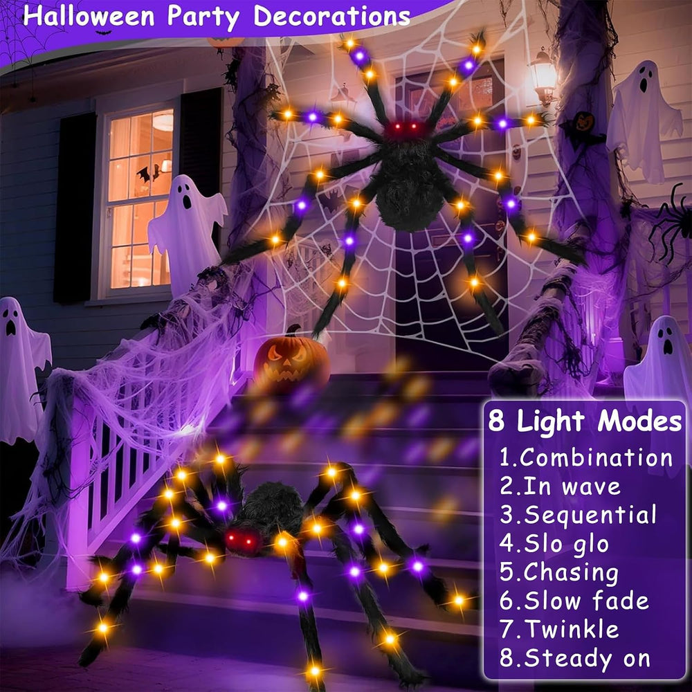 2Pack 50Inch Giant Halloween Spiders Decorations with 8 Modes 30 LED Lights