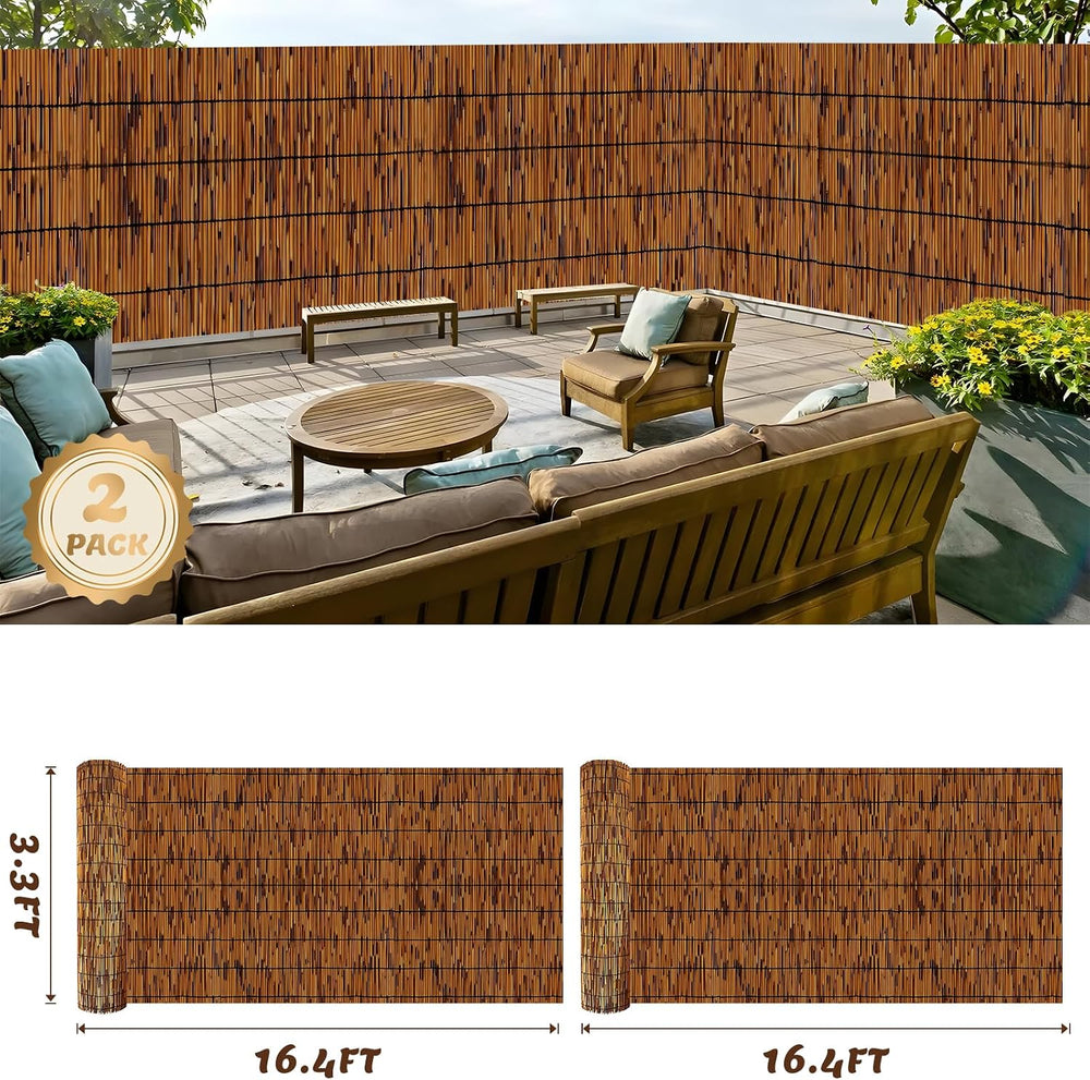 Reed Fencing Rolls 2 Pcs Natural Bamboo Fence 3.3FT X 16.4FT Privacy Screen C...