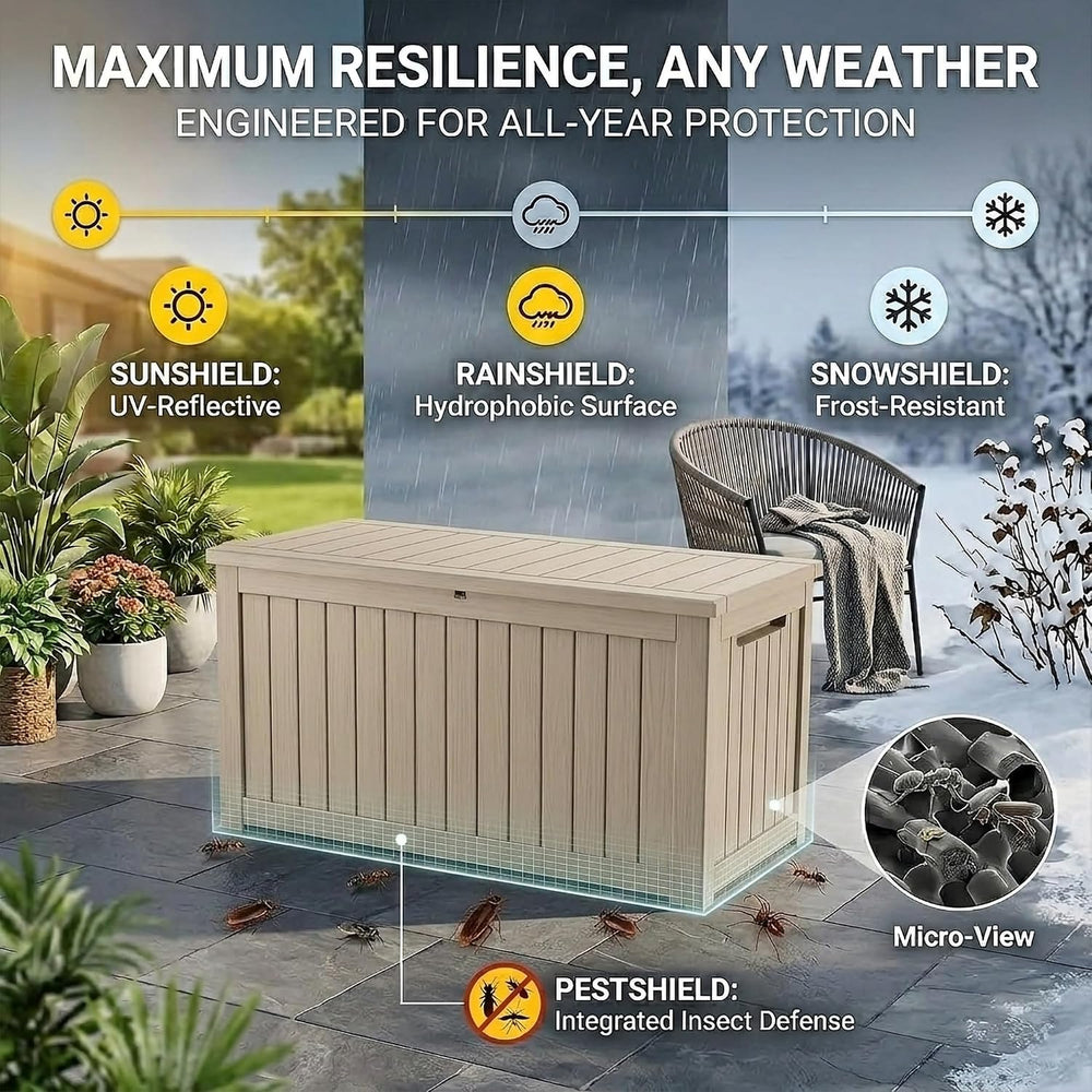 300 Gallon Lockable Resin Outdoor Storage Box, Waterproof & Weather Resis...