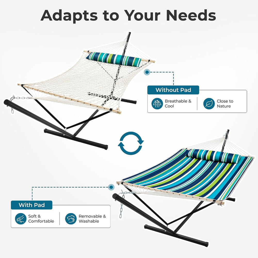 SUPERJARE 12ft Double Hammock with Stand, Rope Hammock for 2 Person, Detachab...