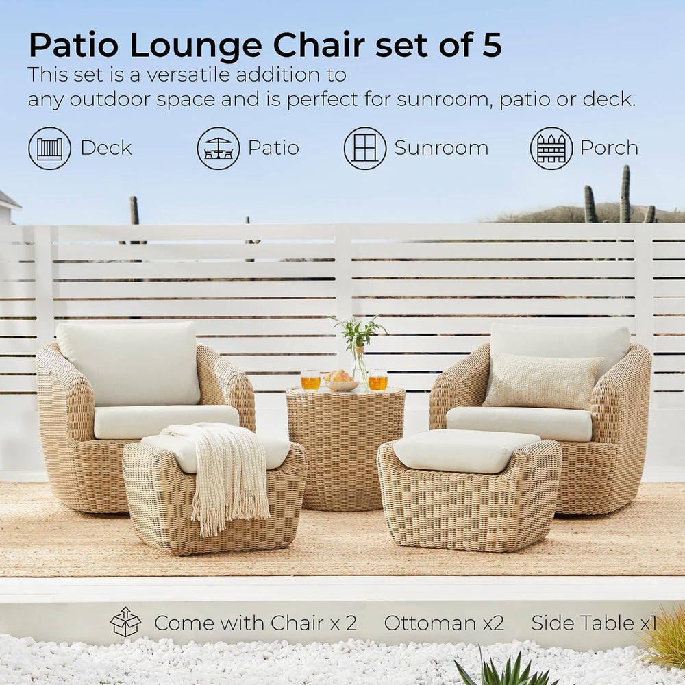 CHITA 5-Pieces Outdoor Wicker Furniture Set, Patio Conversation Set, Brown