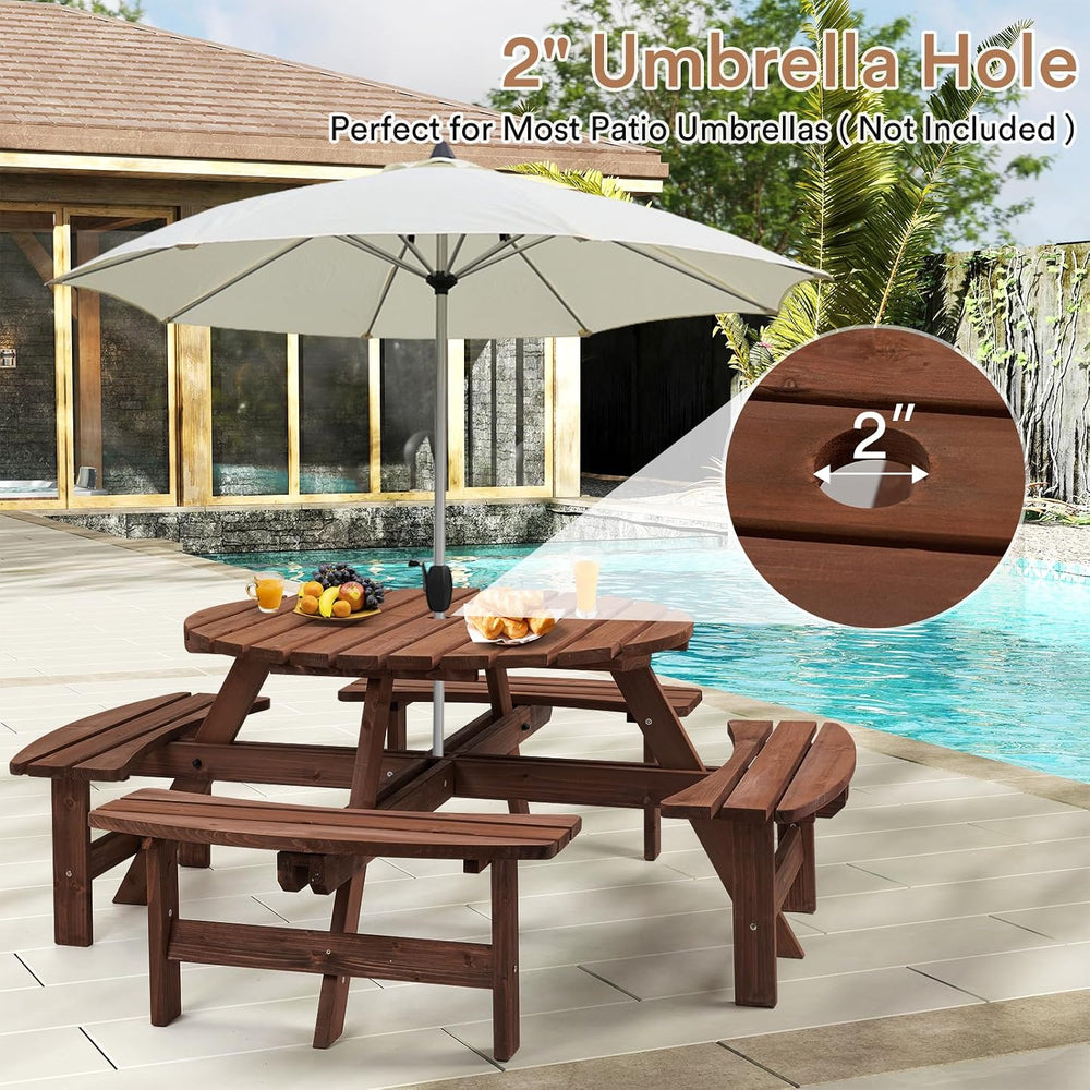 Zevemomo Round Picnic Table Wood for 8 People, Brown