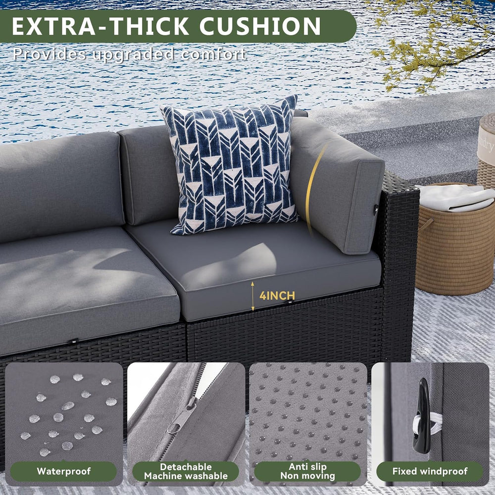 Aoxun 8 Piece Patio Furniture Set with 44" Fire Pit Table Wicker Rattan ...