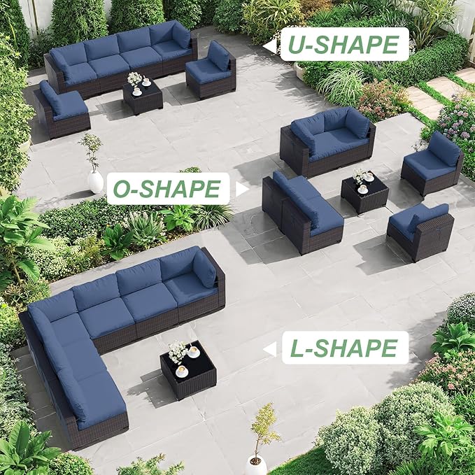 ALAULM Patio Furniture Set with Coffee Table, 7 Pieces Outdoor Sectional with...