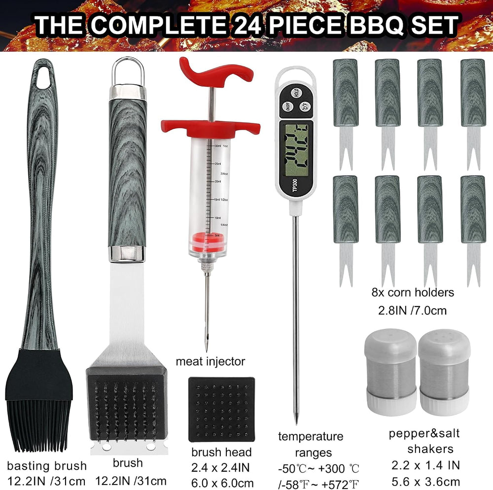 grilljoy 24PCS BBQ Grill Tools Set with Meat Thermometer and Injector - Extra...