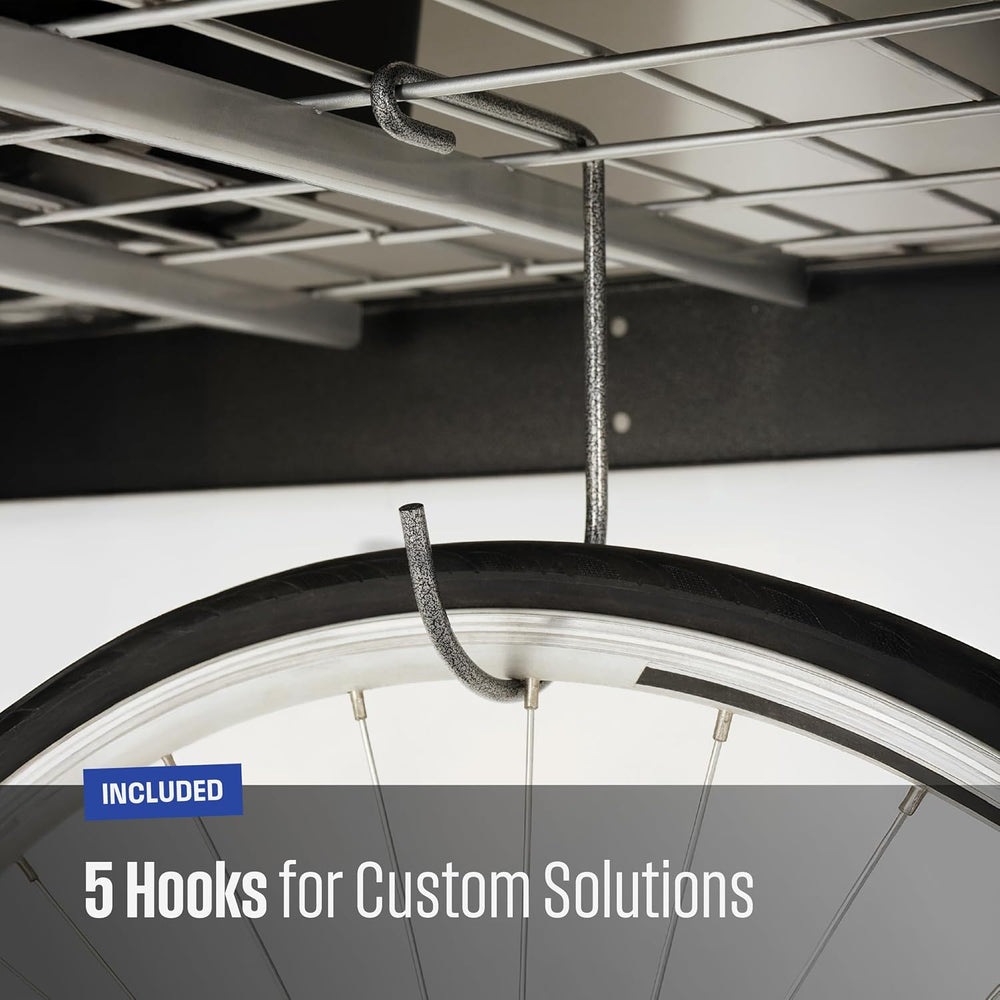 SafeRacks Gray 4x8 Overhead Storage Rack w/ 5-pc Hook Pack (12”-24" Drop)