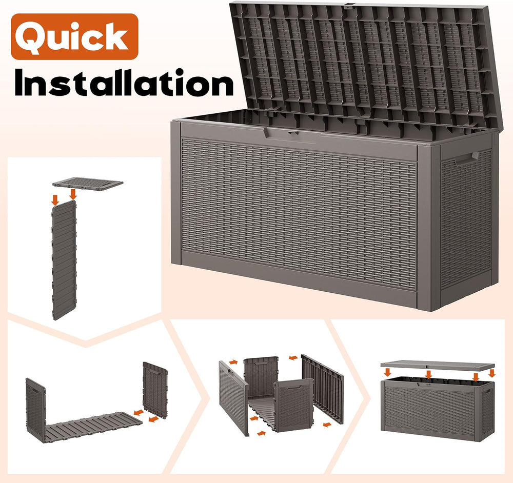 Outdoor Deck Storage Box, Waterproof,Grey,90 Gallon