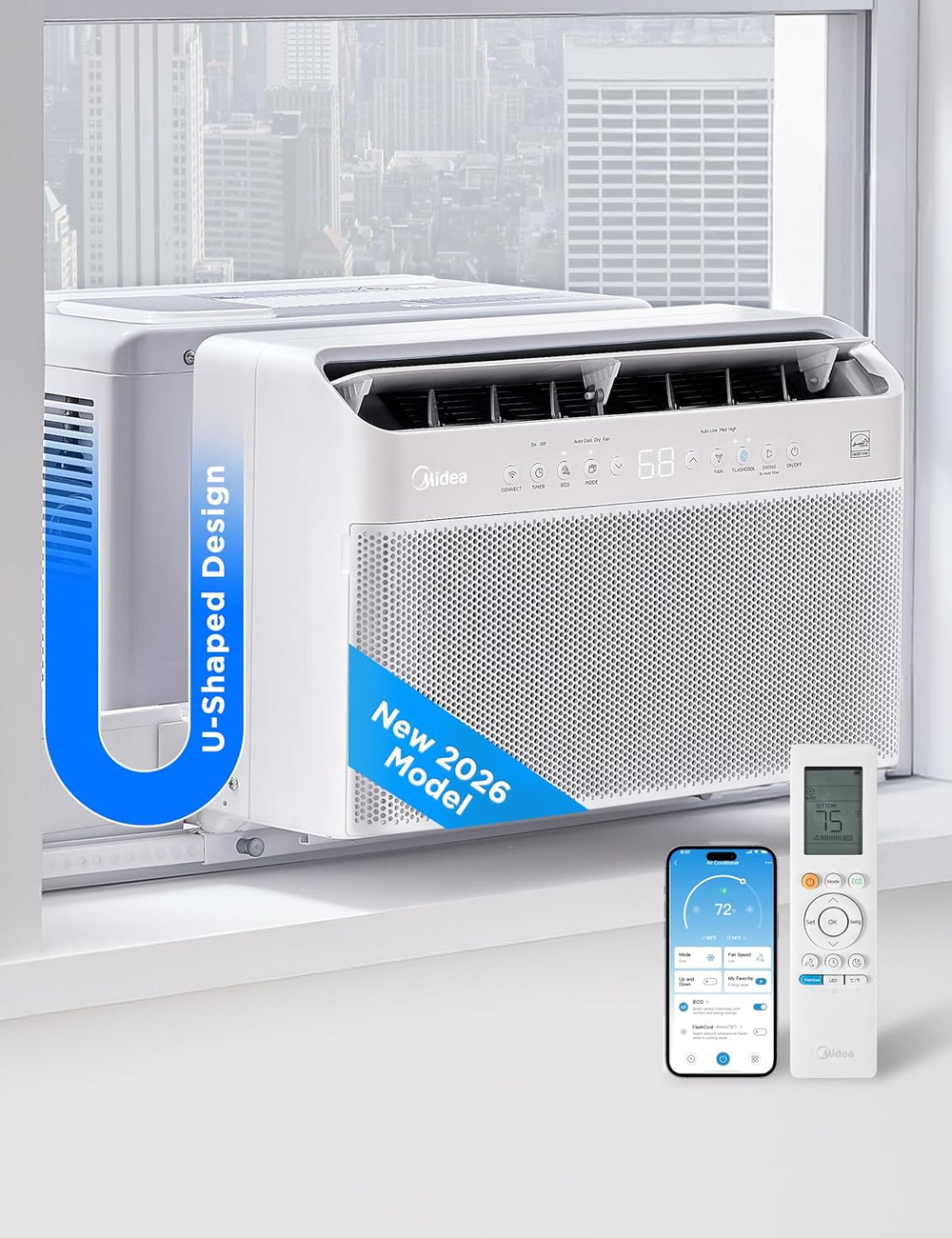 Midea 6,000 BTU U Shaped Window Air Conditioner, Cools up to 250 Sq Ft