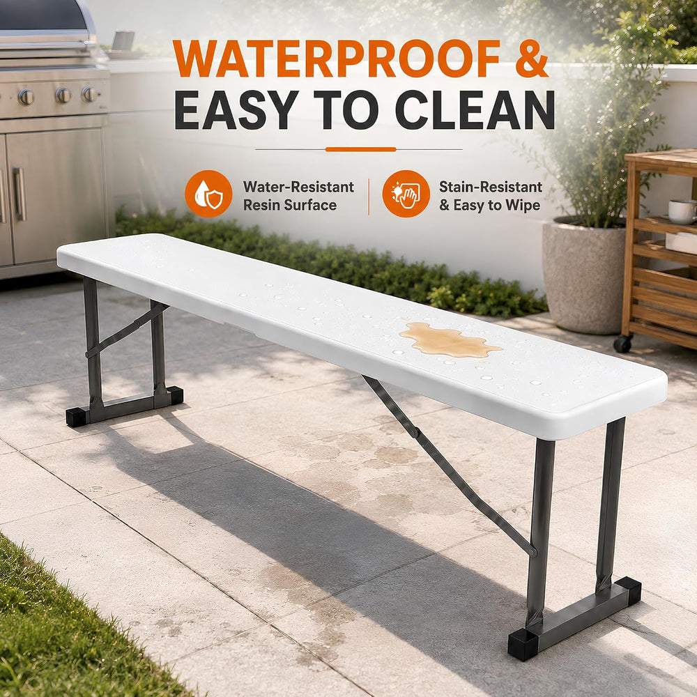 2.75ft Plastic Folding Bench – Lightweight and Portable White Resin with Dura...