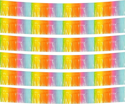 6 Pack 10 Feet Foil Fringe Garland Metallic Tinsel Streamers Banner Wall Hanging Backdrop Banner for Parade Floats, Thanksgiving, Christmas, Birthday, Halloween Party Decorations(Light Rainbow)