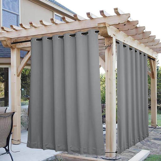NICETOWN 2 Panels Outdoor Curtains for Patio Waterproof & Windproof, Grom...