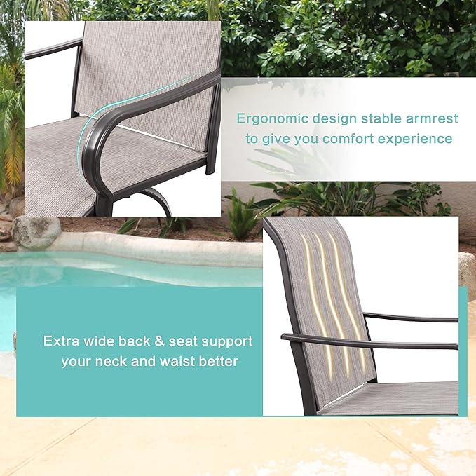 Vongrasig 3 Piece Patio Swivel Bar Set, All Weather Mental Textilene High Swi...