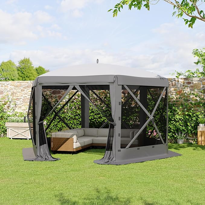 13x13FT 6-Sided Pop Up Gazebo Tent，One-Push Setup Canopy Tent with Removable ...