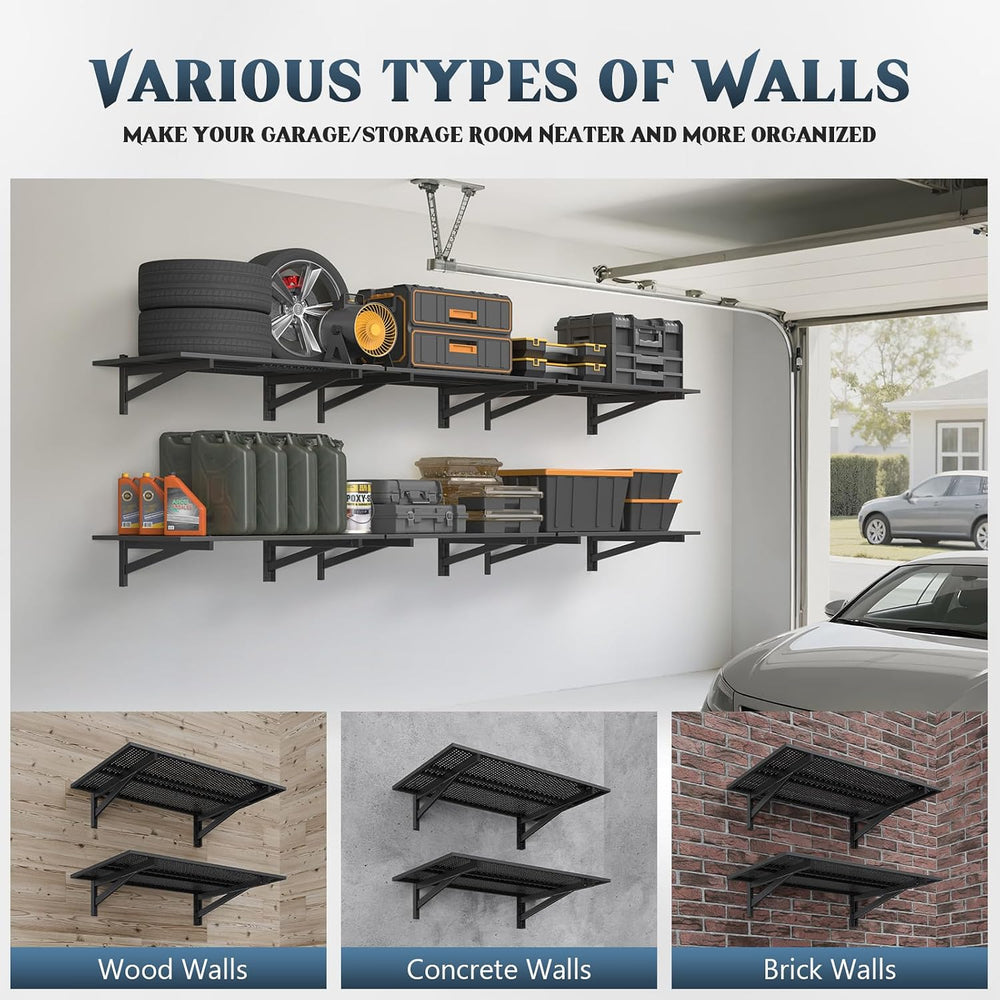 Jusgym 2 Pack Garage Shelving Wall Mounted, 2x3ft, 700LBS Integrated Grid