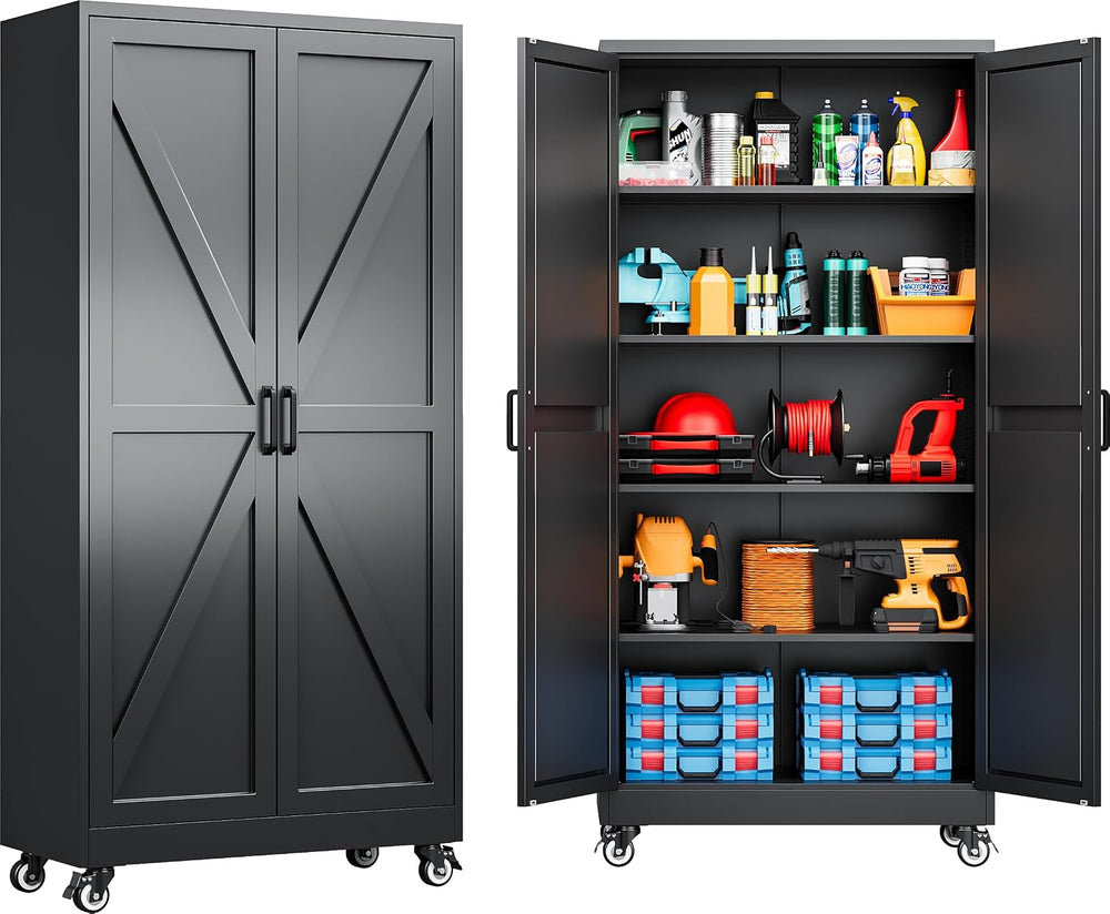 SISESOL 71" Tall Metal Storage Cabinet with Wheels,Rolling Garage Storag...