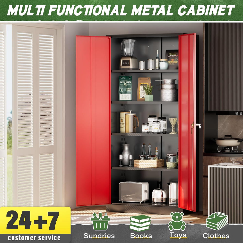 Metal Storage Cabinet, 72" Steel Garage Cabinet with Doors and Adjustabl...