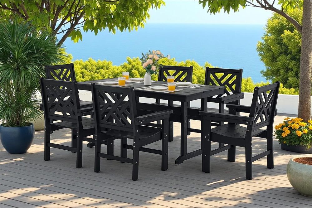 7 Piece HDPE Outdoor Dining Set for 6, Patio DHPE Furniture Set with Umberlla...