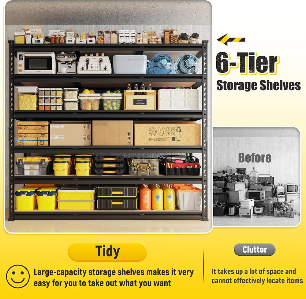 REIBII 6-Tier Garage Shelving, 84" H Storage Shelves Load 3300LB, Adjust...