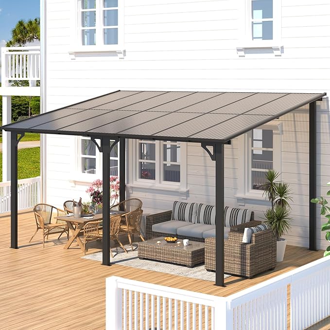 AECOJOY 14' x 10' Gazebo for Patio, Hard Top Lean to Gazebo Pergola w...