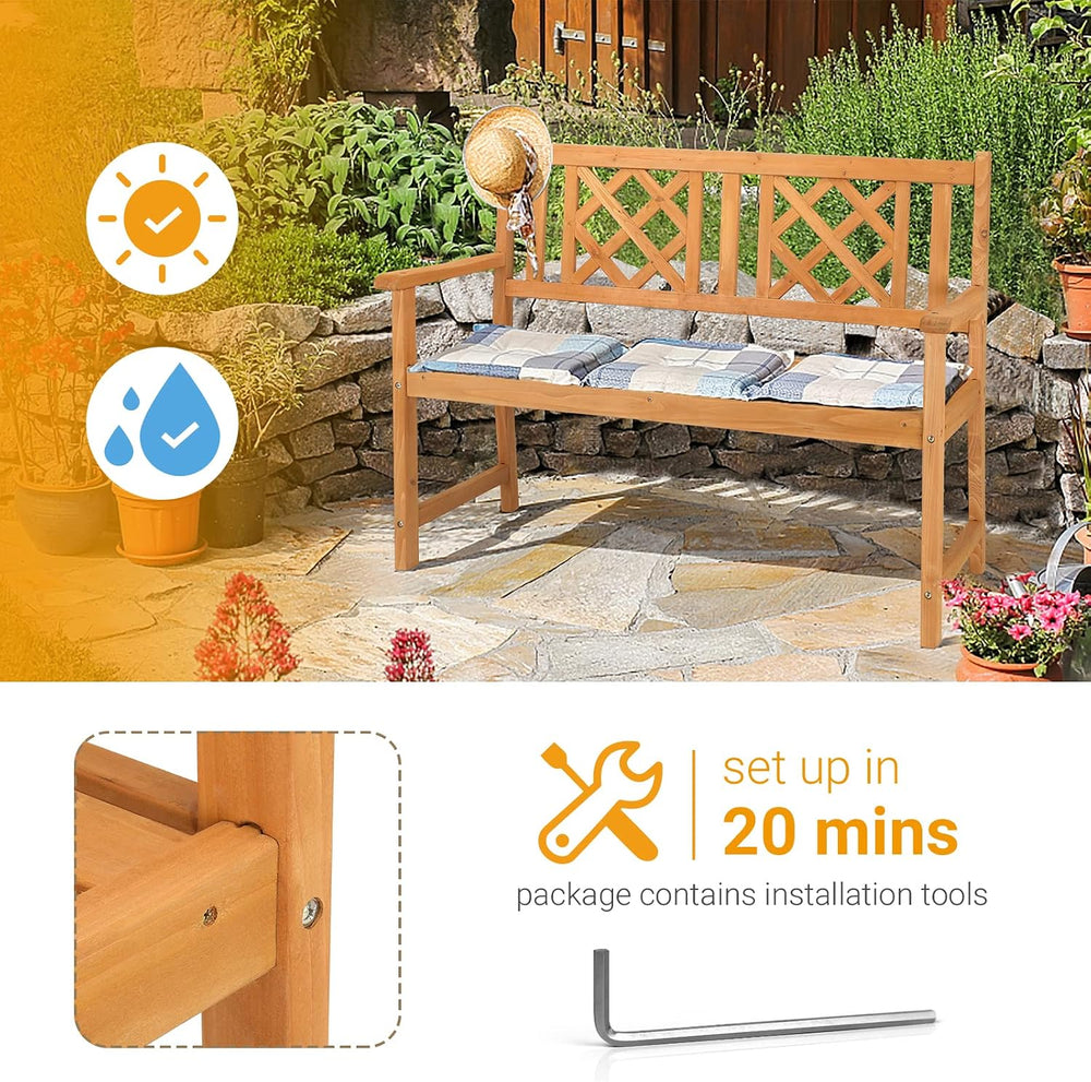 46.5" Outdoor Wooden Garden Bench,2-Person Patio Wooden Bench,All-Weathe...