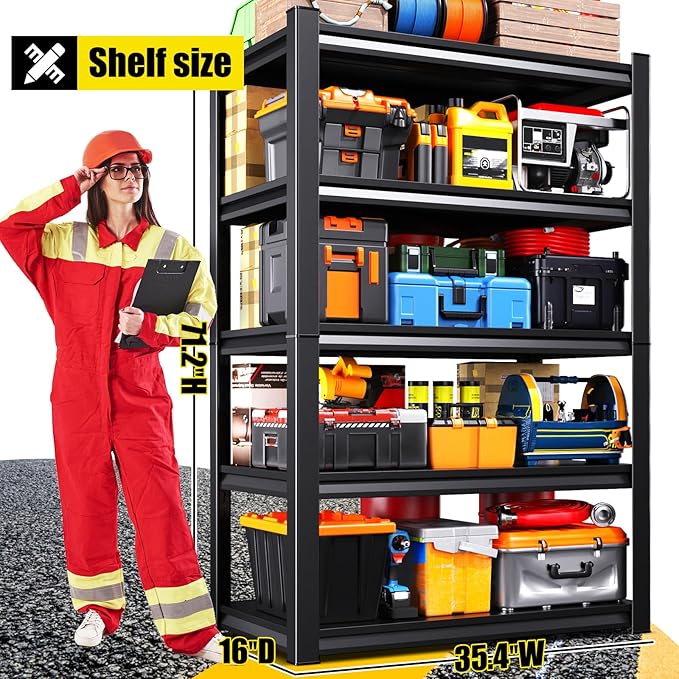 Set of 4 71"H-35"W Garage Shelving-2050LBS 5 Tier Storage Shelves,A...