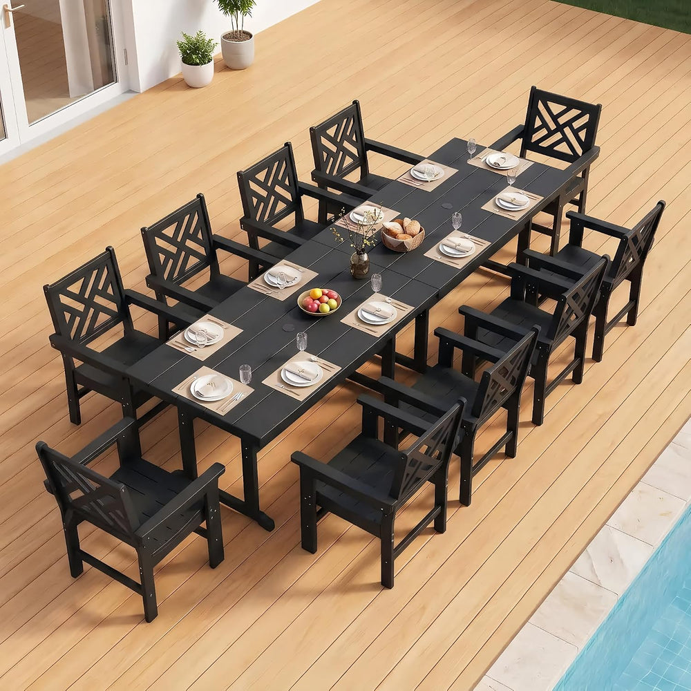12 Piece HDPE Outdoor Dining Set for 10, Patio HDPE Furniture Set with 2 Tabl...
