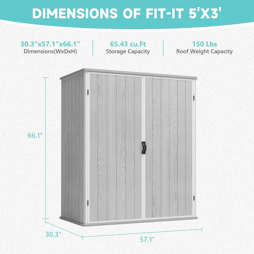 Greesum 5x3FT Plastic Outdoor Storage Shed with Floor, Light Gray