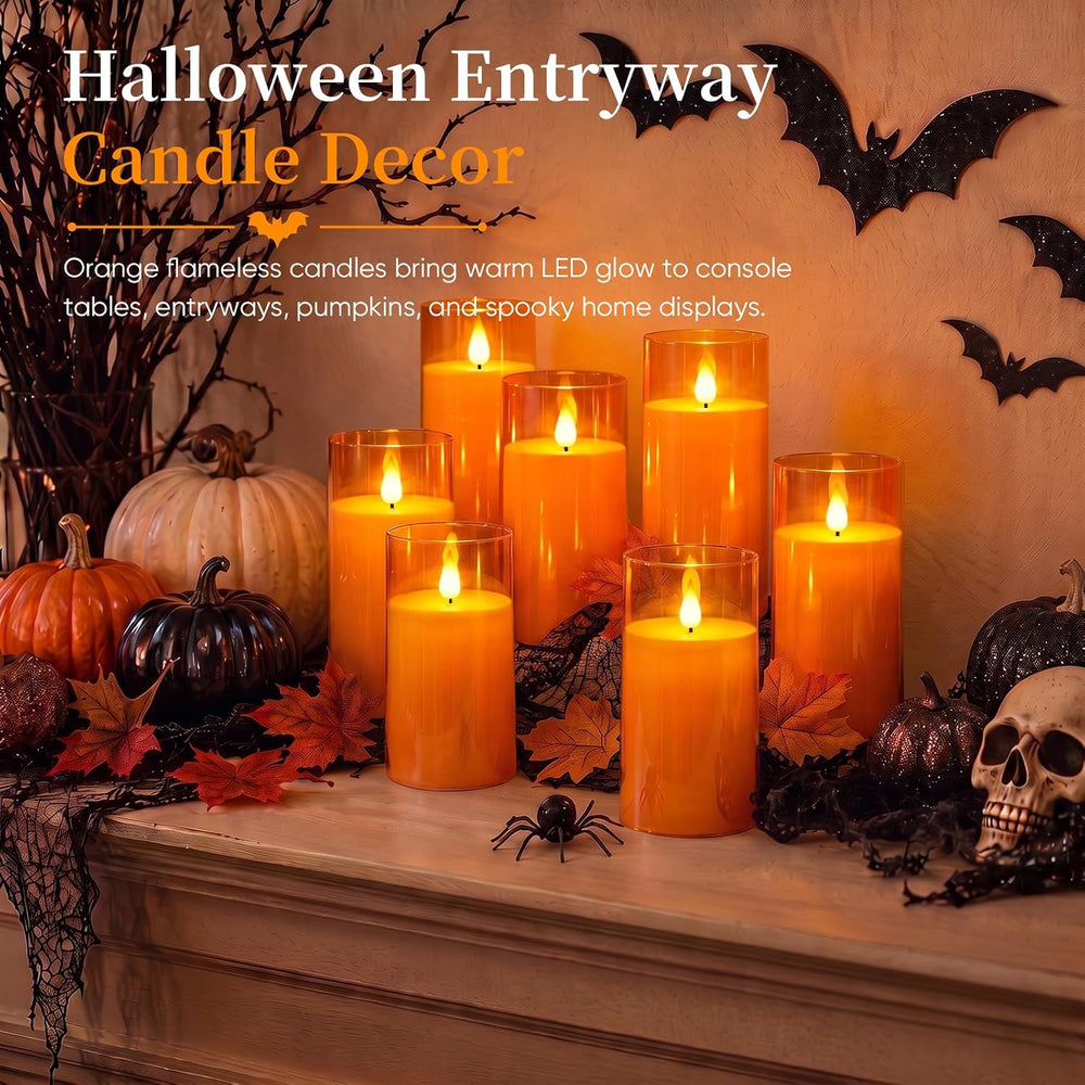 Homemory Halloween Orange Flameless Candles, Acrylic, Remote Timer, 9 Pack