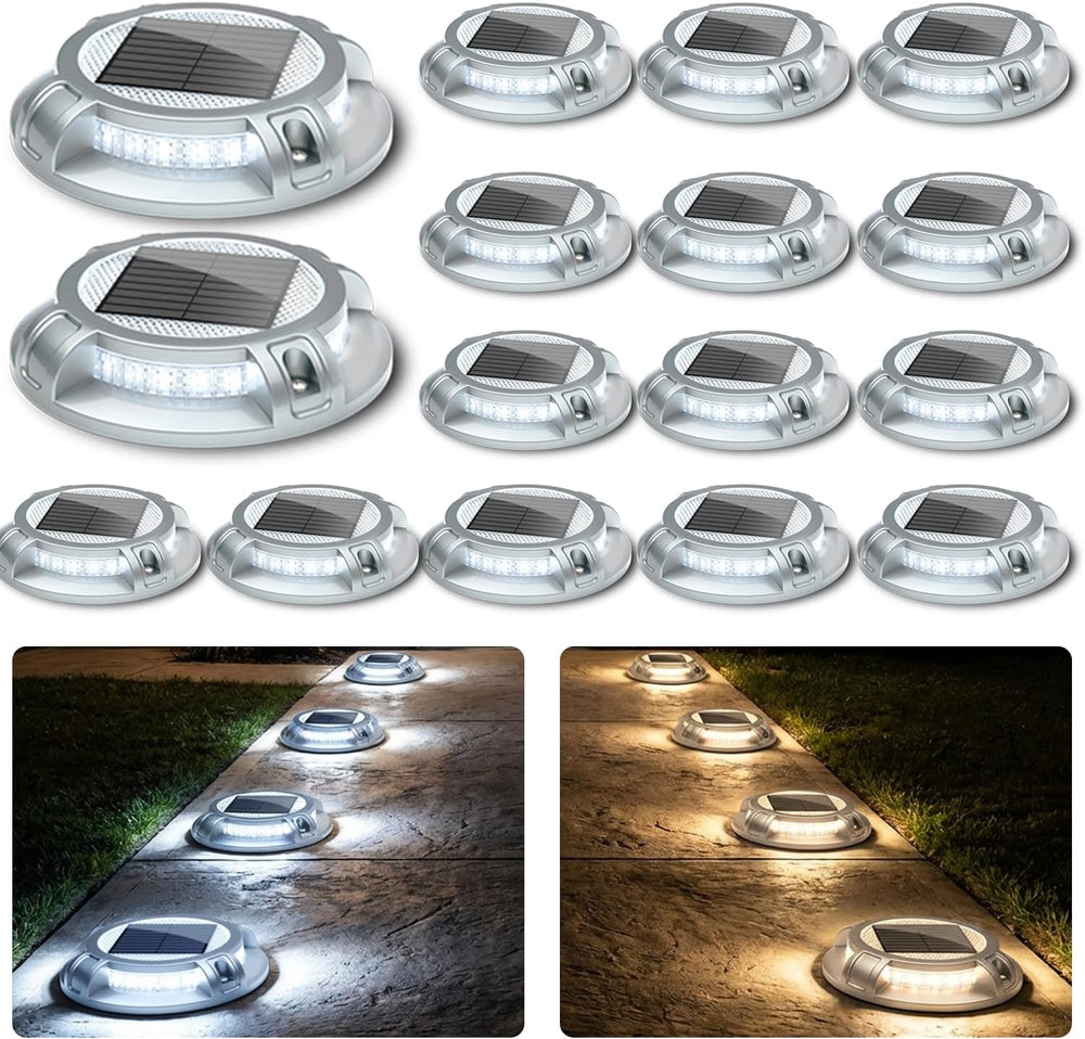 SIEDiNLAR Solar Driveway Lights Outdoor 4 Modes, 40 LEDs 16 Pack White/Warm