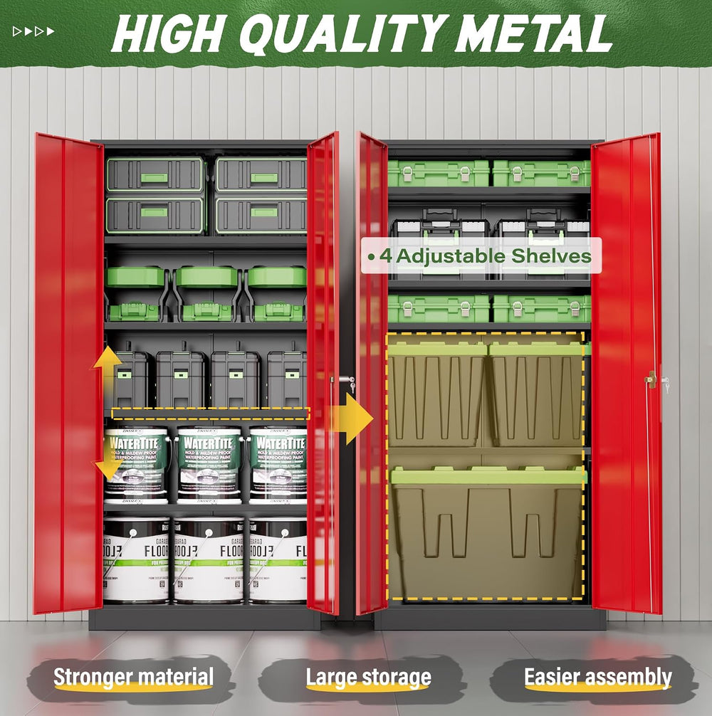 Metal Storage Cabinet, 72" Steel Garage Cabinet with Doors and Adjustabl...