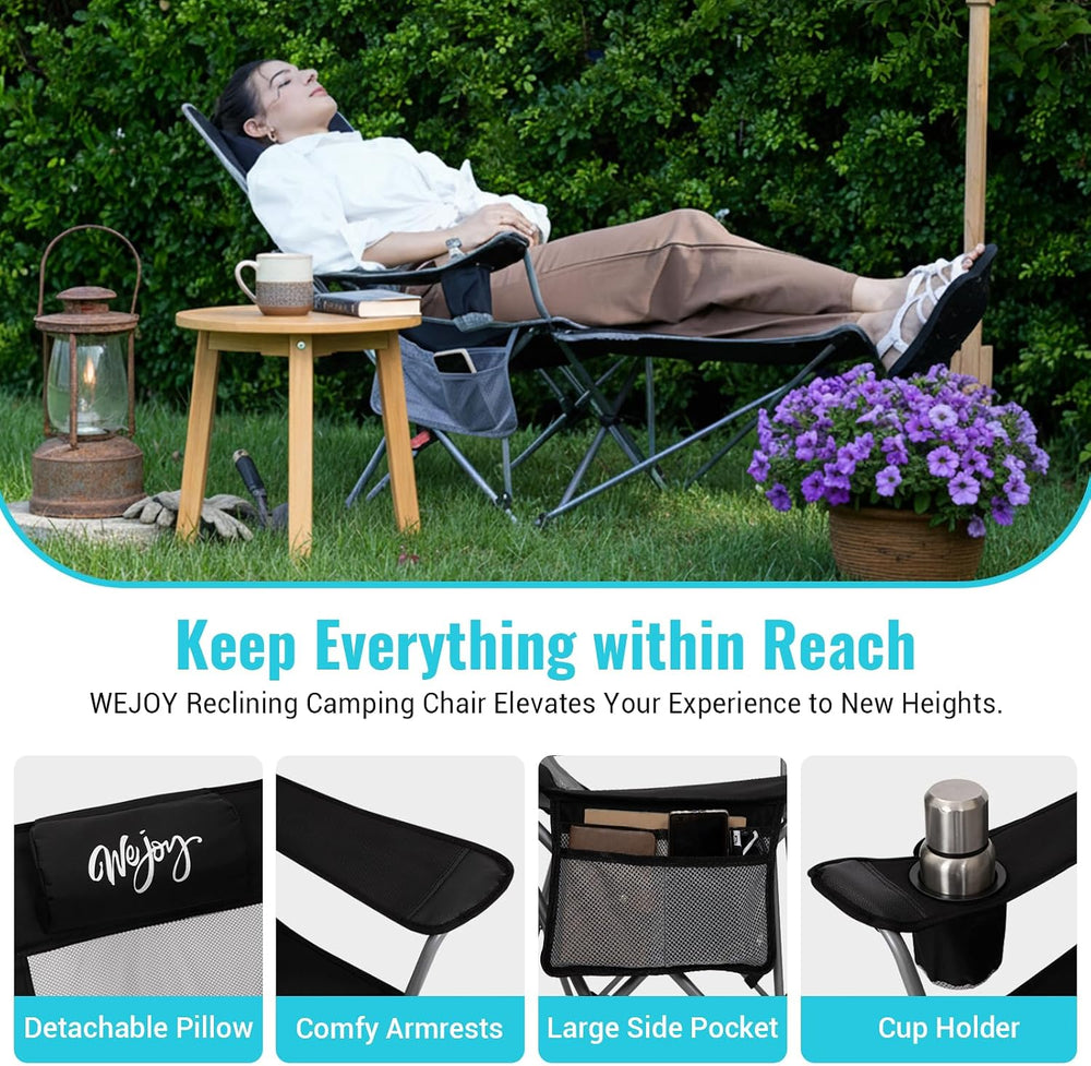 #WEJOY 2-in-1 Reclining Camping Chair with Footrest for Adults