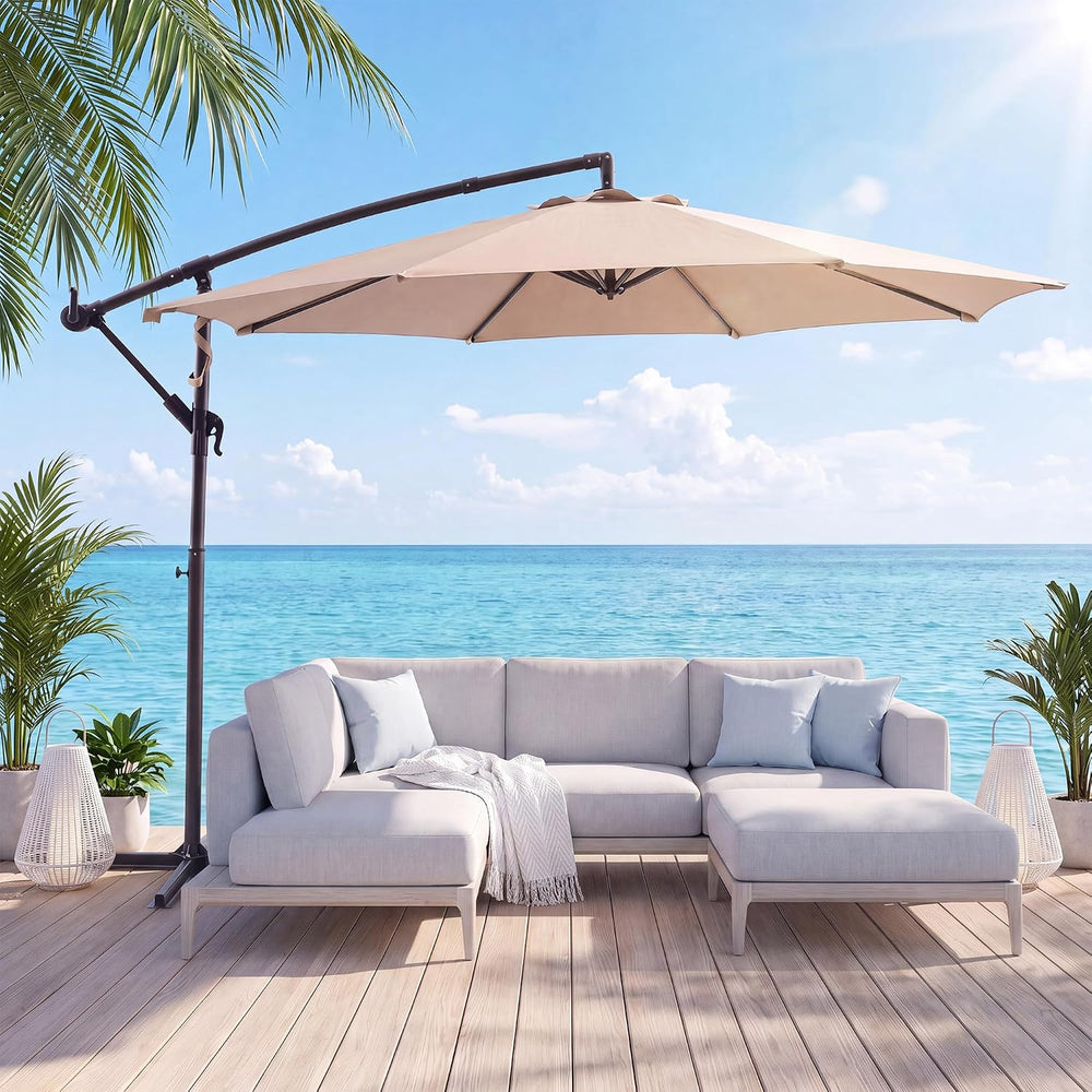 10ft Offset Patio Umbrella, Cantilever Shade, Khaki