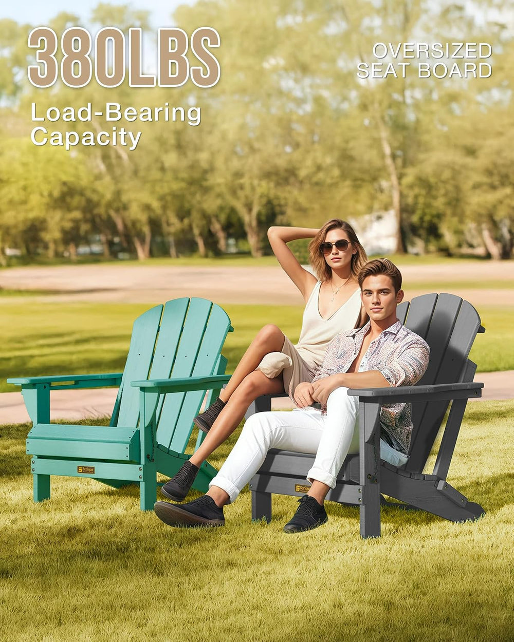 Folding Adirondack Chair, Wood Texture, Weather Resistant(Grey)