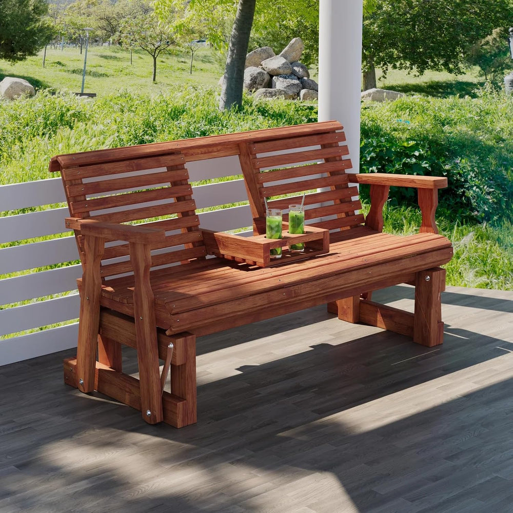 Amish Casual Heavy Duty Rollback Console Porch Glider in Semi Solid Grey Stai...