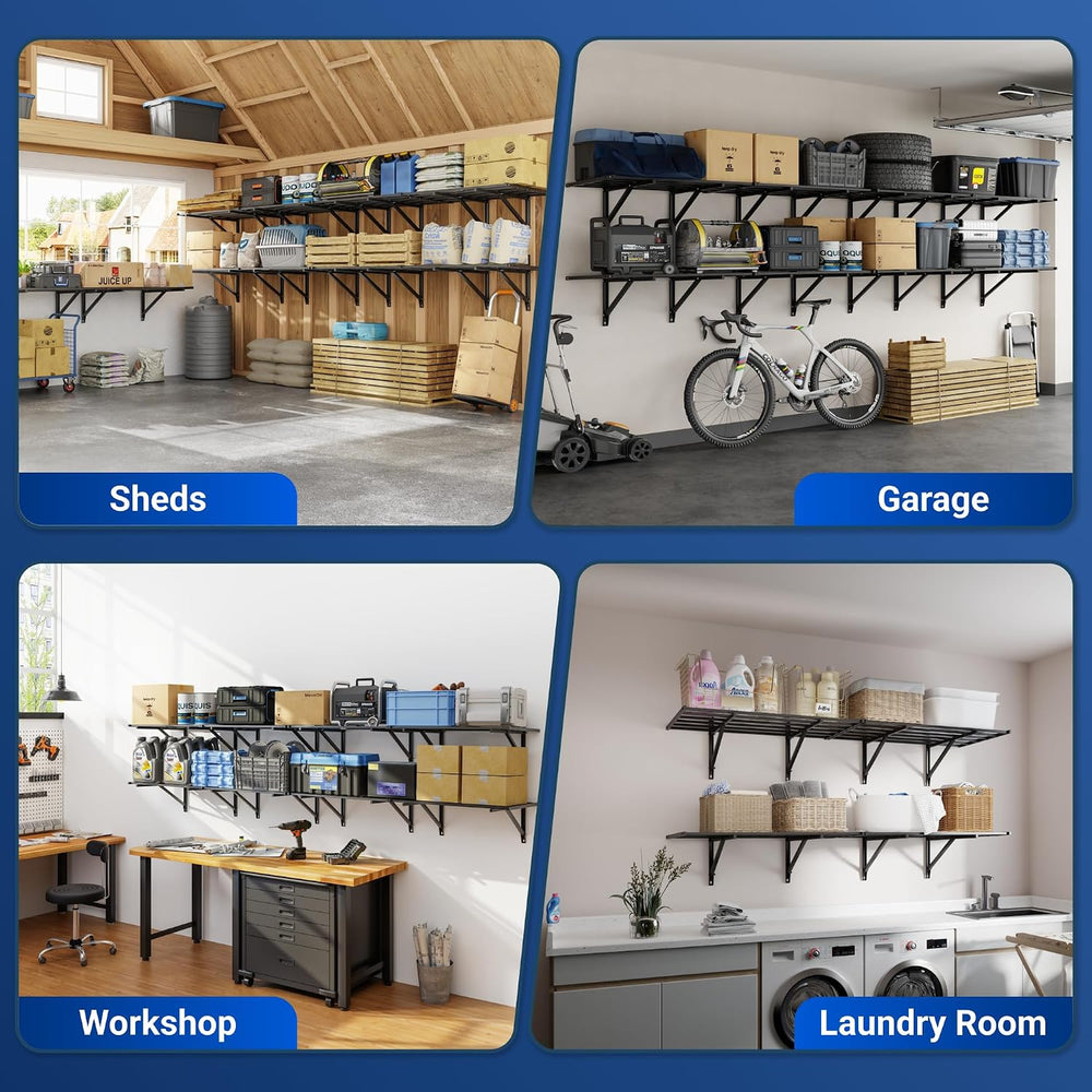 FLEXIMOUNTS PRO 2 Pack 2x6ft Heavy Duty Garage Storage Wall Shelving, Black