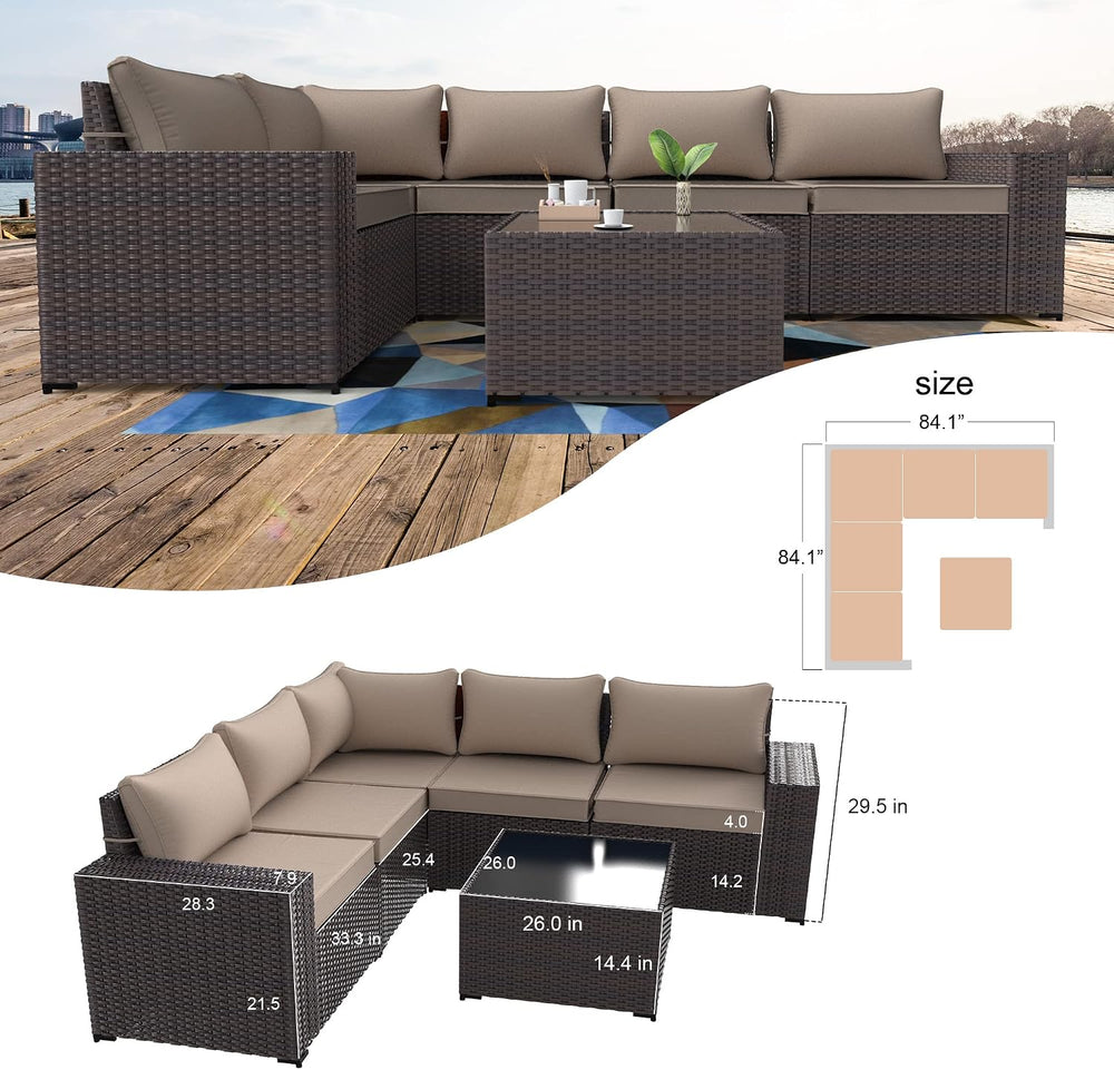 6 Piece Patio Furniture Set, Outdoor Wicker Sectional Sofa
