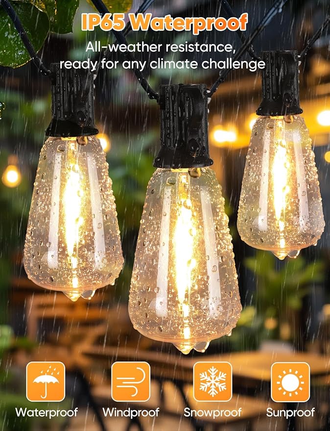 Brightever 3 Color in 1 LED Outdoor String Lights with Remote, 120FT Patio Li...