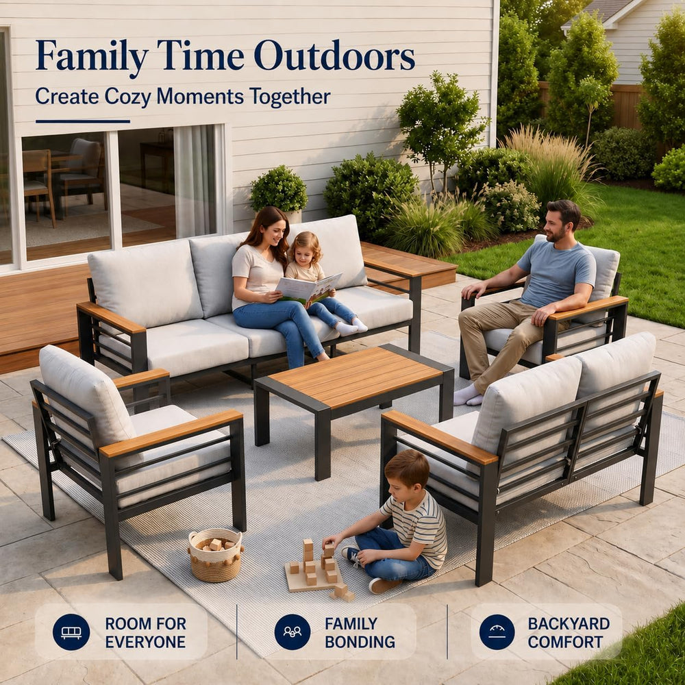 Aluminum Outdoor Patio Furniture, 4 Piece 5-Seat Conversation Set with 2 Chai...