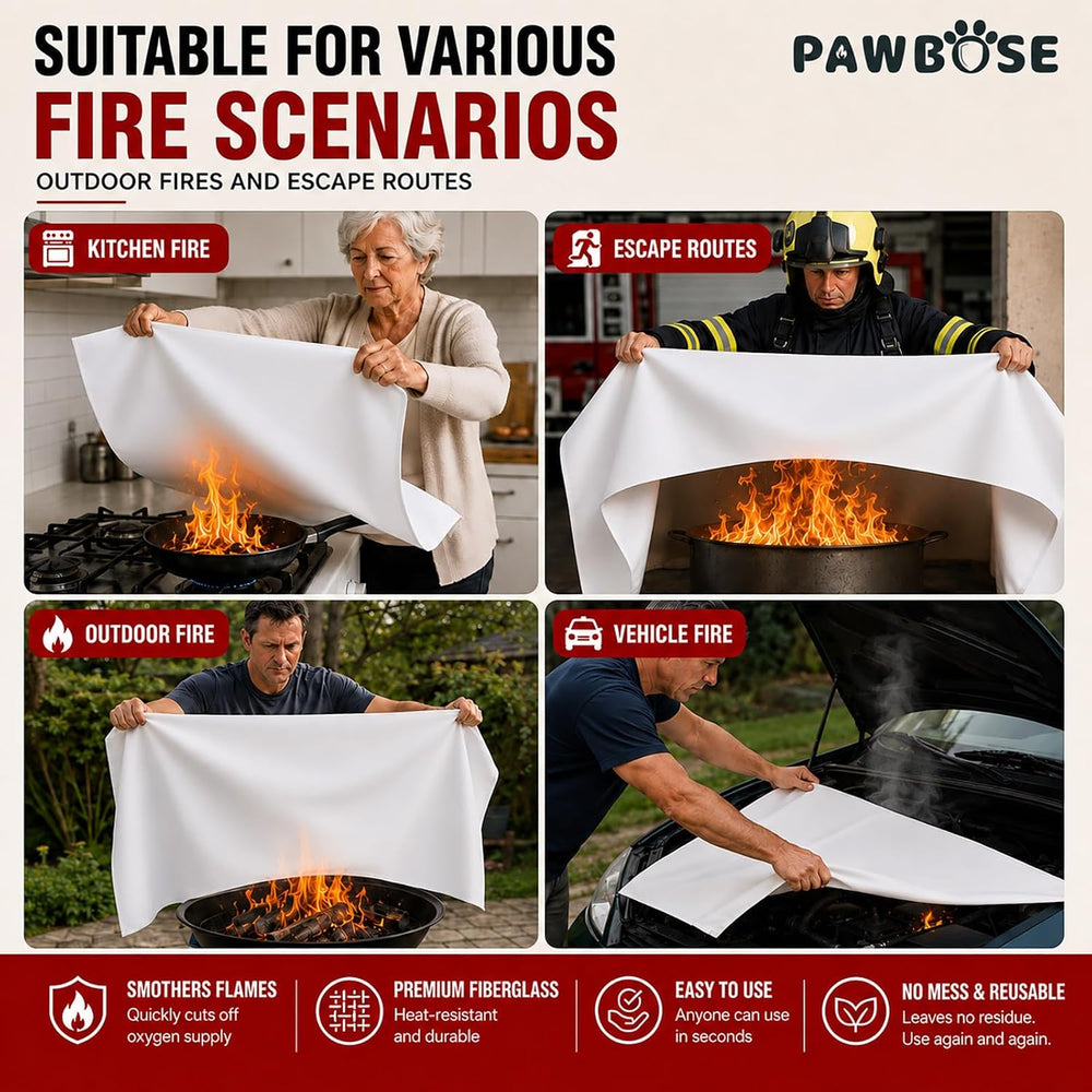 PAWBOSE Emergency Fire Blanket 6.6'×9.8' – Heavy Duty Flame Retardant...
